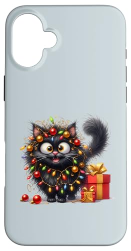 Hülle für iPhone 16 Plus Süße schwarze Katzen Weihnachtsbeleuchtung Xmas Lion von Christmas Lion Lover Gifts