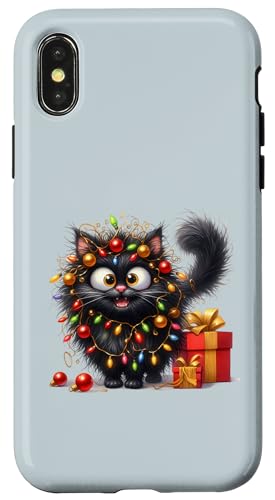 Hülle für iPhone X/XS Süße schwarze Katzen Weihnachtsbeleuchtung Xmas Lion von Christmas Lion Lover Gifts