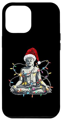 Hülle für iPhone 14 Plus Lustiger meditierender Buddha mit Weihnachtsmannmütze, Weihnachtsbeleuchtung von Christmas Meditation Zen Buddhism Buddha Design