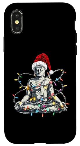 Hülle für iPhone X/XS Lustiger meditierender Buddha mit Weihnachtsmannmütze, Weihnachtsbeleuchtung von Christmas Meditation Zen Buddhism Buddha Design