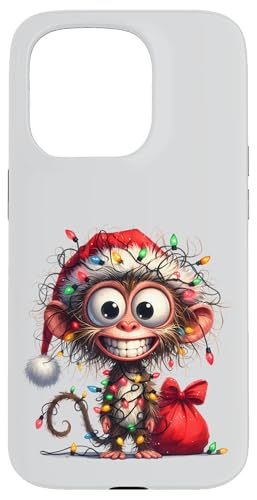 Hülle für iPhone 15 Pro Süße Affen Weihnachtsbeleuchtung Xmas Affe von Christmas Monkey Lover Gifts