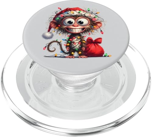 Süße Affen Weihnachtsbeleuchtung Xmas Affe PopSockets PopGrip für MagSafe von Christmas Monkey Lover Gifts