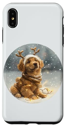 Hülle für iPhone XS Max Weihnachtsbeleuchtung mit Rentier-Motiv Golden Retriever Welpe von Christmas Reindeer Golden Retriever Puppy Dog