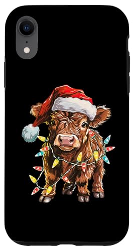 Hülle für iPhone XR Niedliche Weihnachtsbeleuchtung mit Weihnachtsmann-Kuh und Hochlandrindern von Christmas Santa Highland Cow Santa & Xmas Lights