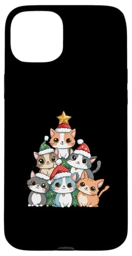 Hülle für iPhone 15 Plus Meowy Catmas Katzen-Weihnachtsbaum, für Mädchen und Jungen, lustiger Weihnachtsmann von Christmas Shirts Pajamas PJ Men Women Kids Gifts