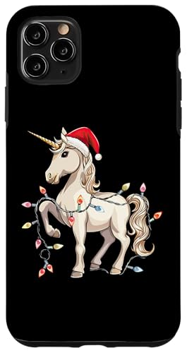 Hülle für iPhone 11 Pro Max Niedlicher Einhorn-Weihnachtsmann-Mütze, Weihnachtsbeleuchtung, Weihnachtspyjama von Christmas Unicorn Santa Cute Horse Design