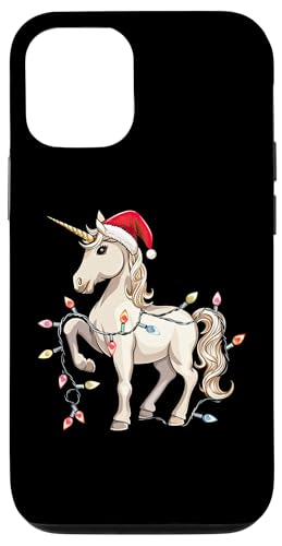 Hülle für iPhone 12/12 Pro Niedlicher Einhorn-Weihnachtsmann-Mütze, Weihnachtsbeleuchtung, Weihnachtspyjama von Christmas Unicorn Santa Cute Horse Design