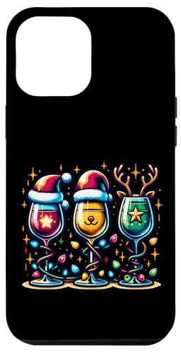 Hülle für iPhone 12 Pro Max Weihnachtsgläser mit Weihnachtsmannmütze mit Weihnachtsbeleuchtung von Christmas Wine Lover Graphic For Men Women