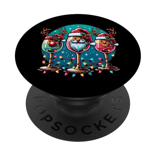 Weihnachtsgläser Wein Weihnachtsmannmütze Weihnachtsbeleuchtung PopSockets Klebender PopGrip von Christmas Wine Lover Graphic For Men Women