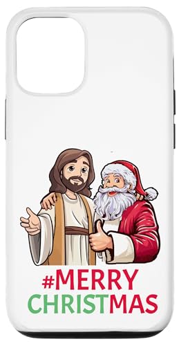 Hülle für iPhone 12/12 Pro Frohe Weihnachten mit Jesus und Weihnachtsmann von Christmas and Holiday Designs