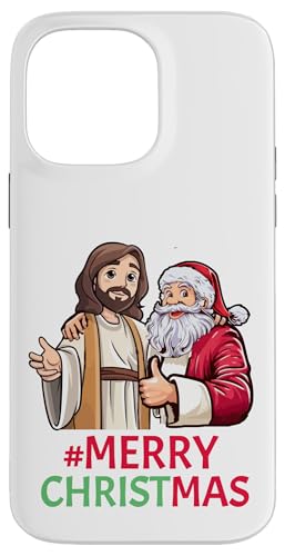 Hülle für iPhone 14 Pro Max Frohe Weihnachten mit Jesus und Weihnachtsmann von Christmas and Holiday Designs