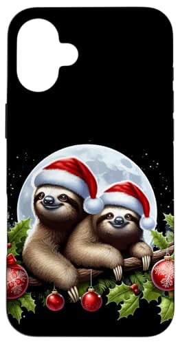 Hülle für iPhone 16 Plus Weihnachten Faultier Paar Mond und Mistelzweig von Christmas and Holiday Designs