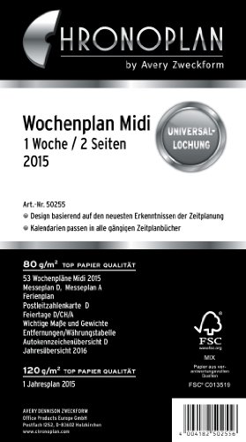 Chronoplan 50255 Kalendarium Wochenplan Midi, 1 Woche/2 Seiten, 2015, 1 Stück, weiß von Chronoplan