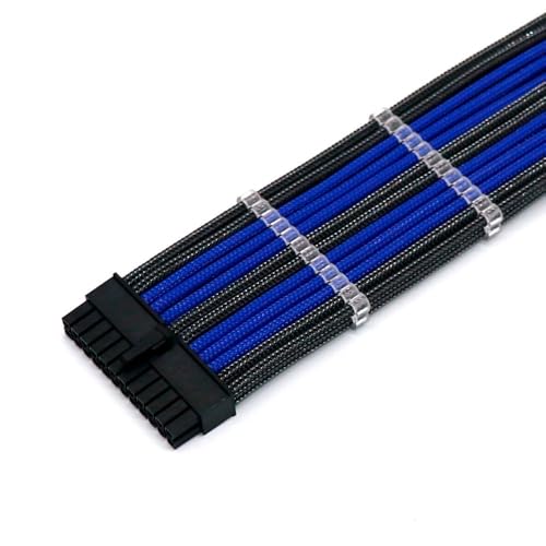 ChunLK 20/30 cm 24-poliges ATX-Verlängerungskabel for Motherboard, 24-poliger Stecker auf Buchse, 10 Farben(20cm,Carbon Elec Blue) von ChunLK