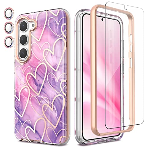 Chvelop 4-in-1 Samsung Galaxy S23 Plus Hülle mit Displayschutzfolie & Kameraschutz | Militärschutz 360° Stoßfest TPU Bumper, Glänzend Fade-Resistant Design Handyhülle (Lila&Herz) Chvelop 4-in-1 Samsung Galaxy S23 Plus Hülle mit Displayschutzfolie & Kameraschutz | Militärschutz 360° Stoßfest TPU Bumper, Glänzend Fade-Resistant Design Handyhülle (Lila&Herz) von Chvelop