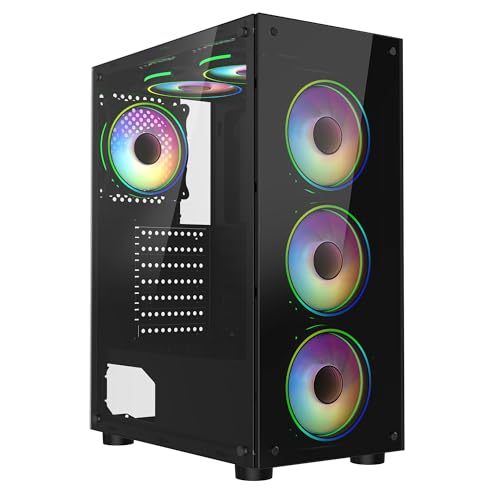 CiT Mirage F6 RGB Rainbow PC-Gaming-Gehäuse, Mid-Tower, ATX, 6 x RGB-Regenbogen-Lüfter inklusive, ca. 13 LED-Beleuchtungsmodi, Front- & Seitenteile aus gehärtetem Glas, 8 Lüfterunterstützung, von CiT