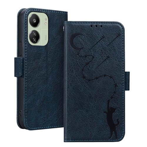 Handyhülle für Xiaomi Redmi 13C 4G / Xiaomi Poco C65 Hülle Leder Schutzhülle Ständer Kartenfächer Stoßfeste Klapphülle Redmi 13C 4G/Xiaomi Poco C65 Wallet Flip Case Cover Tasche Navy Blau von Cicili