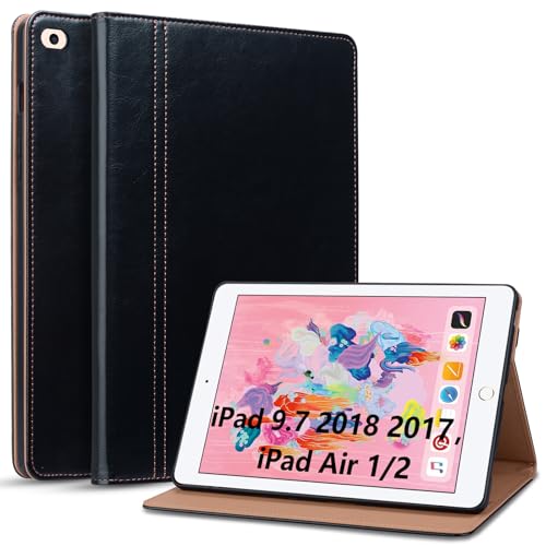 Cicili Hülle für iPad Air 2 iPad 6./5. Generation iPad 9,7 Zoll 2018/2017, Kunstleder Schutzhülle Tablet Case Cover für iPad 5/6/Air 2/Air 1 mit Ständer Auto Schlafen/Wachen - Schwarz von Cicili