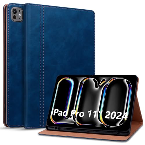 Cicili Hülle für iPad Pro 11 Zoll 2024 (M4, 5. Generation) Kunstleder Schutzhülle Tablet Case Cover für 11 Zoll iPad Pro 2024 mit Ständer Auto Schlafen/Wachen - Blau von Cicili