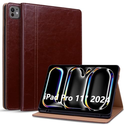 Cicili Hülle für iPad Pro 11 Zoll 2024 (M4, 5. Generation) Kunstleder Schutzhülle Tablet Case Cover für 11 Zoll iPad Pro 2024 mit Ständer Auto Schlafen/Wachen - Braun von Cicili