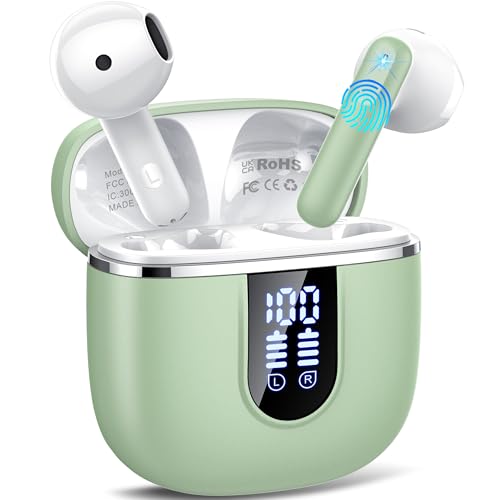 Bluetooth Kopfhörer, Kopfhörer Kabellos Bluetooth 5.4 In Ear Kopfhörer mit 4 ENC Noise Cancelling Mikrofon, 40Std Wireless Earbuds mit LED Anzeige USB-C, IP7 Wasserdicht Ohrhörer für Arbeit, Grüner von Cillso