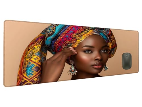 Mauspad Afrika Schreibtischunterlage Frau Mousepad XXL 700x300mm, Mauspad Gaming Groß Desk Mat PC Zubehör Schreibtisch Deko, Maus Pad Wasserdicht Rutschfeste Gummibasis Schreibtisch Schutz Office J-4 von Ciooyxee