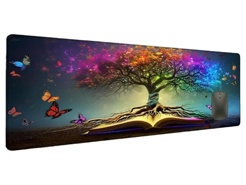 Mauspad Baum Schreibtischunterlage Schmetterling Mousepad XXL 1500x800mm, Mauspad Gaming Groß Desk Mat PC Zubehör Schreibtisch Deko, Maus Pad Wasserdicht Rutschfeste Gummibasis Schreibtisch Schutz H-1 von Ciooyxee