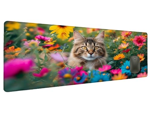 Mauspad Blume Schreibtischunterlage Katze Mousepad XXL 1000x500mm, Mauspad Gaming Groß Desk Mat PC Zubehör Schreibtisch Deko, Maus Pad Wasserdicht Rutschfeste Gummibasis Schreibtisch Schutz Office B-7 von Ciooyxee