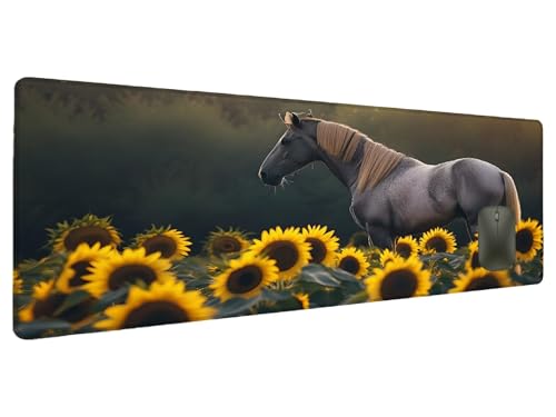 Mauspad Horse Schreibtischunterlage Blume Mousepad XXL 1500x800mm, Mauspad Gaming Groß Desk Mat PC Zubehör Schreibtisch Deko, Maus Pad Wasserdicht Rutschfeste Gummibasis Schreibtisch Schutz Office T-6 von Ciooyxee