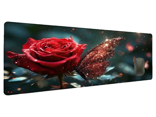 Mauspad Rot Schreibtischunterlage Rose Mousepad XXL 1000x500mm, Mauspad Gaming Groß Desk Mat PC Zubehör Schreibtisch Deko, Maus Pad Wasserdicht Rutschfeste Gummibasis Schreibtisch Schutz Office K-7 von Ciooyxee