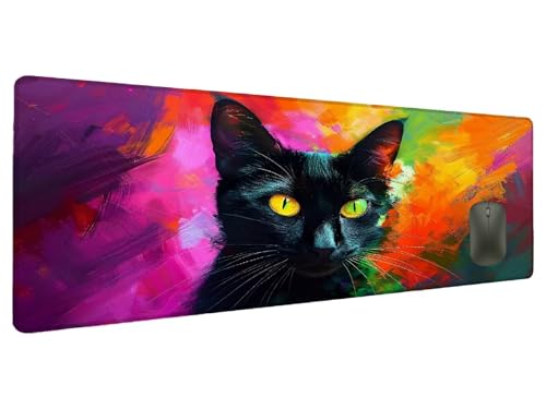 Mauspad Schwarz Schreibtischunterlage Katze Mousepad XXL 1000x500mm, Mauspad Gaming Groß Desk Mat PC Zubehör Schreibtisch Deko, Maus Pad Wasserdicht Rutschfeste Gummibasis Schreibtisch Schutz T-5 von Ciooyxee