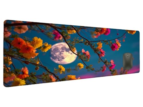 Mauspad XXL 800x300mm Mond Mousepad Groß Schreibtischunterlage Blume, Gaming Mauspad Gadgets Schreibtisch Zubehör, Wasserdicht Mouse Pad rutschfeste Vernähte Kanten Verbessert Geschwindigkeit K-0 von Ciooyxee