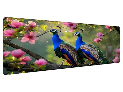 Mauspad XXL 800x300mm Pfau Mousepad Groß Schreibtischunterlage Blume, Gaming Mauspad Gadgets Schreibtisch Zubehör, Wasserdicht Mouse Pad rutschfeste Vernähte Kanten Verbessert Geschwindigkeit I-2 von Ciooyxee