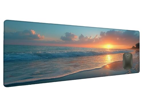 Mauspad XXL 800x300mm Sonnenuntergang Mousepad Groß Schreibtischunterlage Meer, Gaming Mauspad Gadgets Schreibtisch Zubehör, Wasserdicht Mouse Pad rutschfeste Vernähte Kanten Verbessert Präzision Y-5 von Ciooyxee