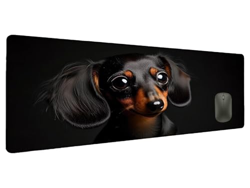 Mauspad XXL 900x400mm Schwarz Mousepad Groß Schreibtischunterlage Hund, Gaming Mauspad Gadgets Schreibtisch Zubehör, Wasserdicht Mouse Pad rutschfeste Vernähte Kanten Verbessert Geschwindigkeit L-3 von Ciooyxee