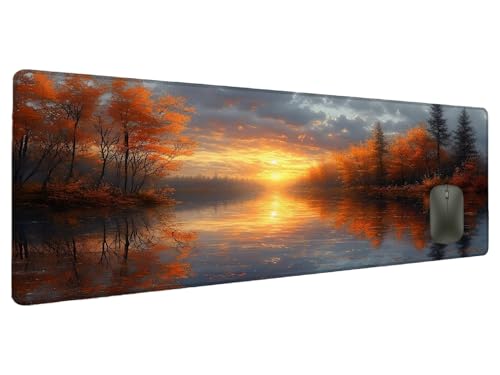 Mauspad XXL 900x400mm Sonnenuntergang Mousepad Groß Schreibtischunterlage Landschaft, Gaming Mauspad Schreibtisch Zubehör Wasserdicht Mouse Pad rutschfeste Vernähte Kanten Verbessert Präzision I-0 von Ciooyxee