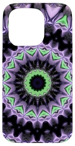 Hülle für iPhone 15 Pro Fantasy Mandala Muster Lila Limettengrün von Circle Pattern Gifts and Mandala Style Tees taiche