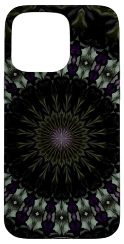 Hülle für iPhone 15 Pro Max Dark Fantasy Mandala Muster Khaki Grün und Lila von Circle Pattern Gifts and Mandala Style Tees taiche