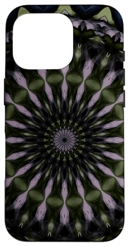 Hülle für iPhone 16 Pro Fantasy-Blumenkreismuster Fliedergrün Dunkelblau von Circle Pattern Gifts and Mandala Style Tees taiche