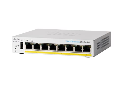 Cisco Business CBS250-8PP-D Smart Switch | 8 GE-Ports | Partial PoE | Desktop | Eingeschränkte Lebenszeitgarantie für Hardware (CBS250-8PP-D-EU) von Cisco