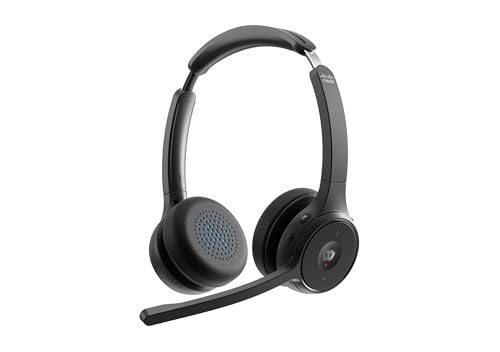 Cisco Headset 722, Wireless-Dual-On-Ear-Bluetooth-Headset mit Webex Taste, USB-A-HD-Bluetooth-Adapter, Softcase, Carbon Black, EIN Jahr Garantie mit beschränkter Haftung (HS-WL-722-BUNA-C) von Cisco