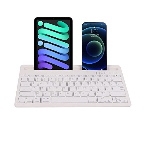 Civetes Kabellose Bluetooth-Tastatur,Tragbare wiederaufladbare leise QWERTY-Tastatur,78 Tasten,unterstützt den Wechsel zwischen 2 Geräten,mit integriertem Ständer,für iPad, Tablets, Smartphones(White von Civetes