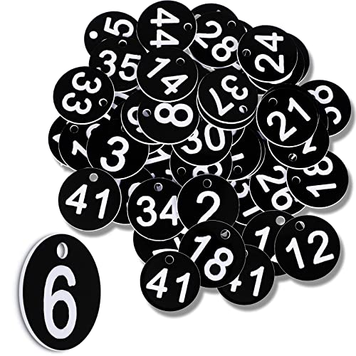Schwarze Nummernschilder Schlüsselanhänger 1-50 Nummerierte Marken Kunststoff Tisch Nummerierte Karten Etiketten Plastikmarken für Garderobe Auto Gepäck von Clabby