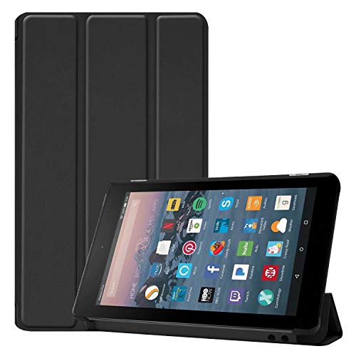 Hülle für Fire 7 Tablet (9. Generation 2019) Cover, Claelech Ultra Schlank leichte magnetisch Folio Flip Leder Schutzhülle Ständer Smart Cover mit Auto Schlafen/Wachen (Schwarz) von Claelech