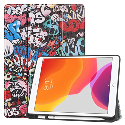 Hülle für iPad 10.2 Zoll 2019 Cover mit Apple Pencil Halter, Claelech Ultra Schlank magnetisch Folio Flip Leder Schutzhülle Stand Case Smart Cover mit Auto Schlafen/Wachen (CL-01) von Claelech