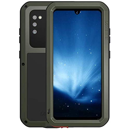 Love Mei Schutzhülle für Samsung Galaxy A41, stoßfest, strapazierfähig, Metall, Aluminium, für Outdoor-Sport, Komplettschutz, Schutzhülle für Samsung Galaxy A41, mit eingebautem gehärtetem Glas (grün) von Claelech