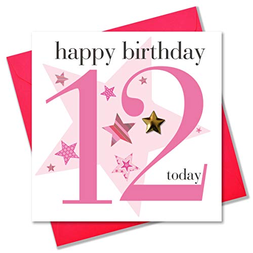 Claire Giles Geburtstagskarte zum 12. Geburtstag für Mädchen, AGE12G, Rosa, 150 mm x 150 mm von Claire Giles Greeting Cards