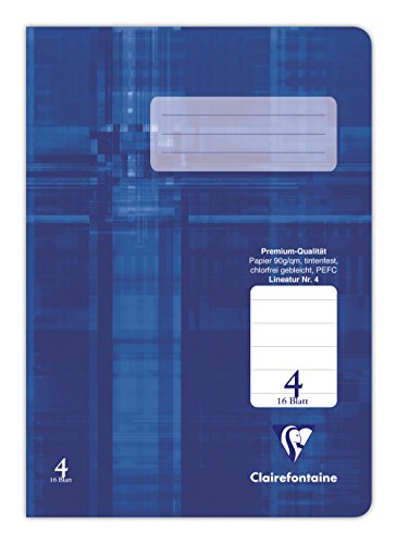 Clairefontaine 331504C - Heft ideal für die Schule, DIN A5, 16 Blatt, 90g, Lineatur 4 liniert ohne Rand, Blau, 1 Stück von Clairefontaine