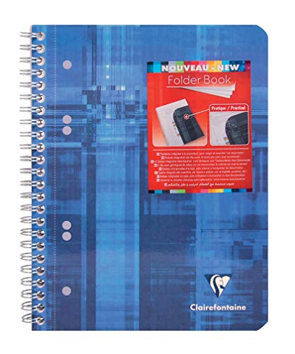 Clairefontaine 8562C - Spiralheft Folderbook DIN A5+ 16x21 cm, 80 Blatt kariert mit Rahmen 90g, mikroperforiert, abtrennbar, 6-fach gelocht, 2 Innentaschen, farbig sortiert, 1 Stück bunt von Clairefontaine
