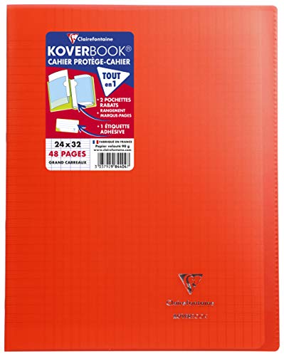 Clairefontaine 984404C - Schulheft / Heft Koverbook DIN A4+ 24x32 cm 24 Blatt 90g, französische Lineatur, Einband aus transparentem Polypropylen, robust, geheftet, Rot, 1 Stück Clairefontaine 984404C - Schulheft / Heft Koverbook DIN A4+ 24x32 cm 24 Blatt 90g, französische Lineatur, Einband aus transparentem Polypropylen, robust, geheftet, Rot, 1 Stück von Clairefontaine